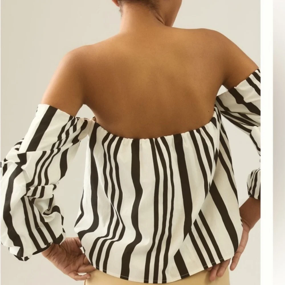NEW! Mare Mare X Anthropologie Off The Shoulder Blouse Black & White Size Xs
